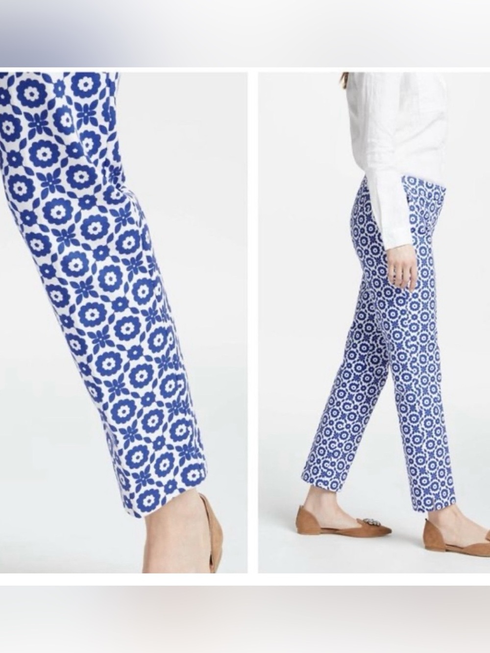 Boden Flowered Print Ankle Pants Sz 6R Blue/White